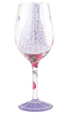 “Beautiful Bridesmaid” Hand-painted Artisan Wine Glass